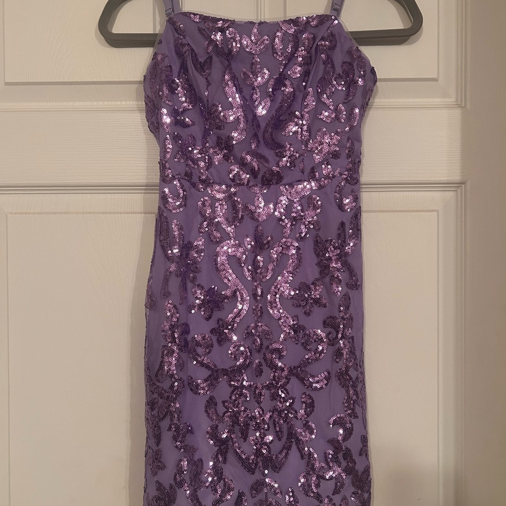 Glamorous Purple Sequin Mini Dress Homecoming wedding Sz 0